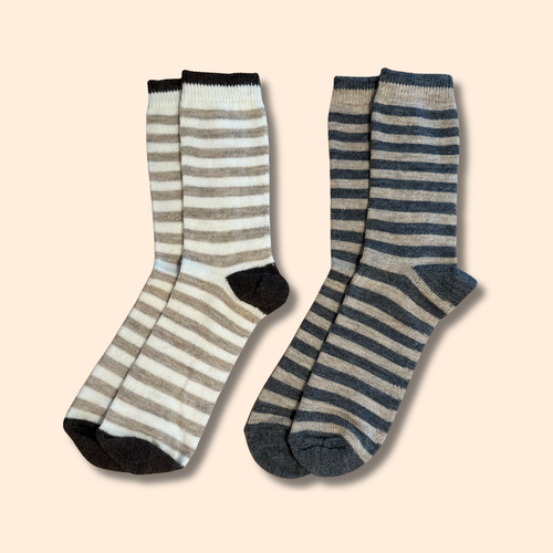 Streifensocken mit Alpakawolle - 2 Paar