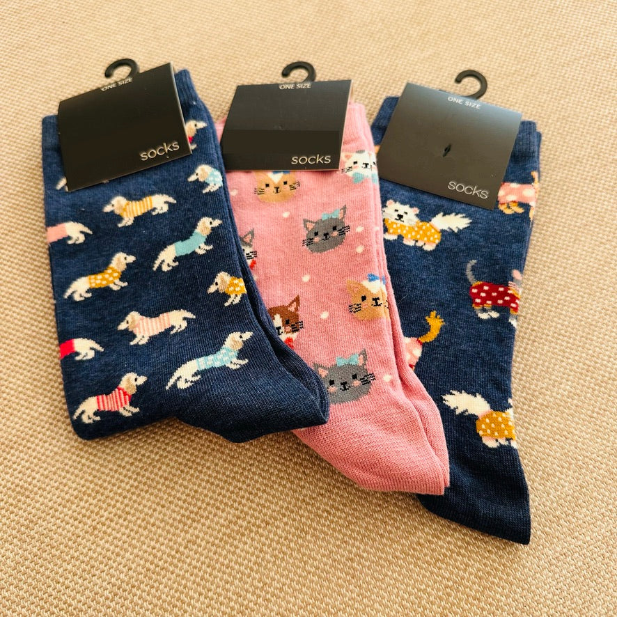 Katzen & Dackel Motiv Socken