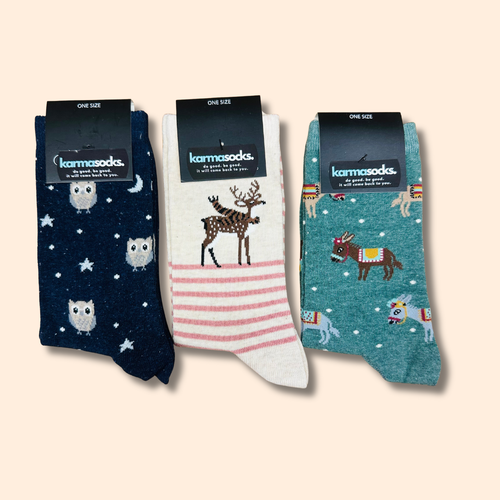Bambi, Esel, Eule Motiv Socken