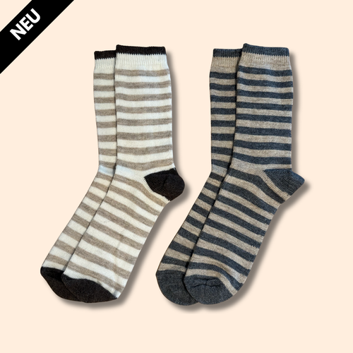Streifensocken mit Alpakawolle - 2 Paar