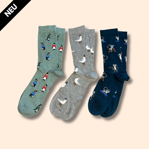 Möwen, Lemur, Pinguin Motiv Socken