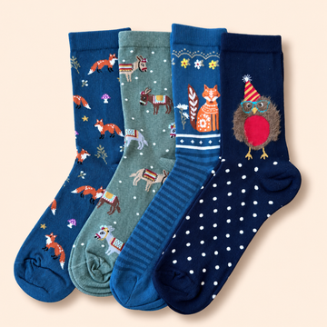Fuchs, Eule, Esel Motiv Socken